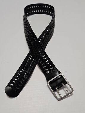 Ann Taylor Loft Wide Black Perforated Bonded Leather Belt - Classic Style Size M